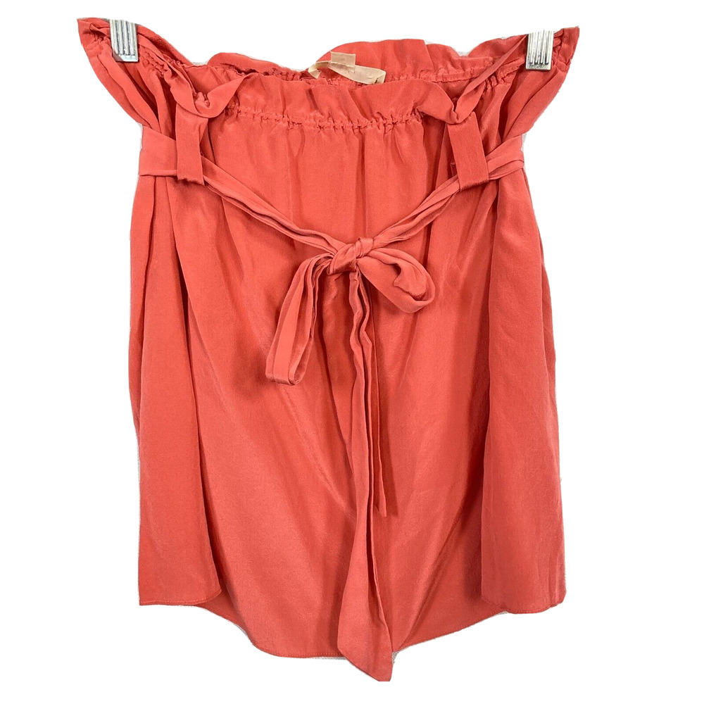 Amour Vert Skirt Womens Sz‎ Small Coral Pink Silk Mini Elastic Waist Tie Belt